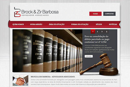 Criação de web site gerenciável para Brock e Zir Barbosa Advogados Associados. Escritório situado em Porto Alegre, Rio Grande do Sul.