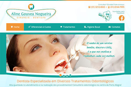 Criação de web site e logotipo para consultório odontológico da cirurgiã-dentista Aline Gouvea Nogueira. Situado em Porto Alegre.