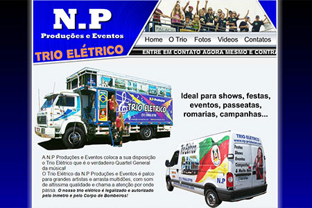 Criação de site para a NP Produções e Eventos. A empresa trabalha com o trio elétrico em eventos de todo o Brasil.