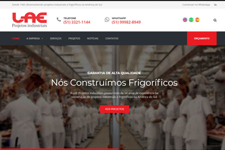 Criação de site responsivo para a empresa de engenharia de frigoríficos LAE Projetos Industriais