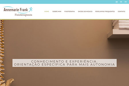 Criação de site em três idiomas para a fisioterapeuta Annemarie Frank. Consultório situado em Porto Alegre.