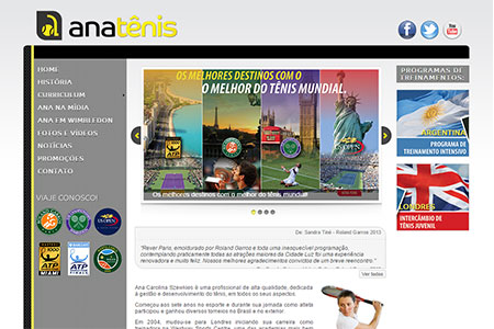Criação de site para AnaTênis, instrutora de tênis e organizadora de excursões para os grandes eventos de tênis pelo mundo.