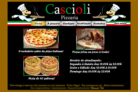 Criação de site demonstrativo em Flash. Serve para pizzarias demonstrarem os seus serviços, localizações e cardápios.