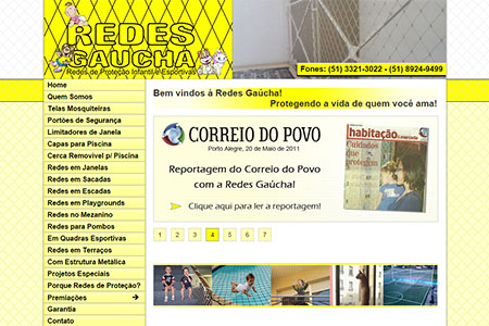 Criação de site para empresa de redes de proteção que atende clientes de toda grande Porto Alegre e região metropolitana.