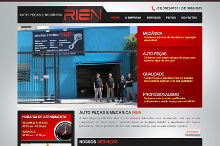 Criação de site para Auto Peças e Mecânica Rien. Empresa situada em Porto Alegre, Rio Grande do Sul, Brasil.